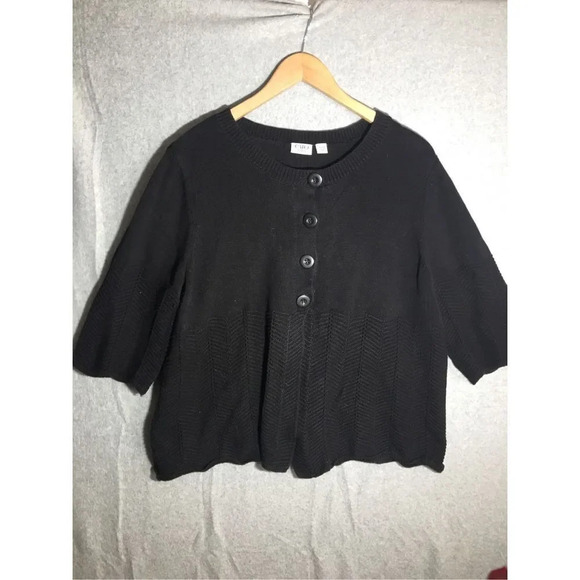 Womens Cato Cardigan Multitexture Half Button Black Coverup Closet Staple - Picture 1 of 6